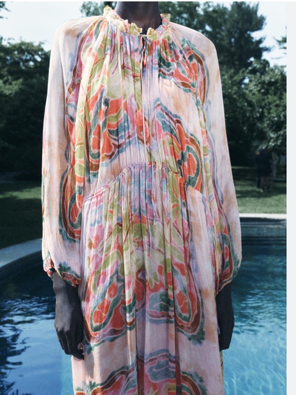 ZARA Watercolor Print Faux Silk Midi Dress NWT